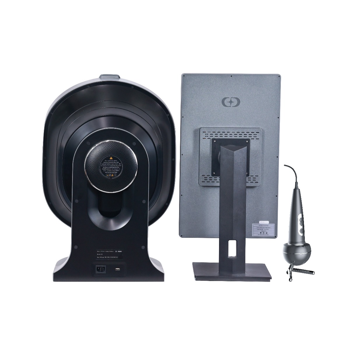 SK-X5-Pro AI skin analyzer rear view showing device body and display stand