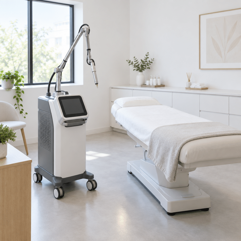 Price of laser tattoo removal explained with a laser removal machine set up in a clean clinic treatment room