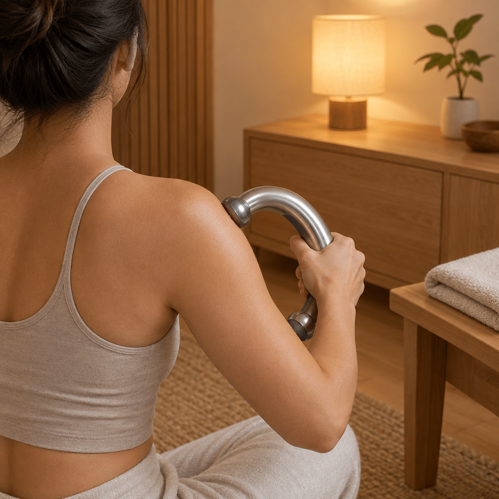 Hot and Cold Gua Sha Massager with EMS and 7-Color LED Light SK-080 — illustrative use case 2 (AI-generated illustration)