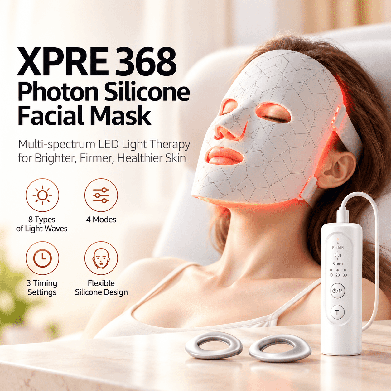Multi-Wavelength LED Silicone Facial Mask 72 LEDs Rechargeable