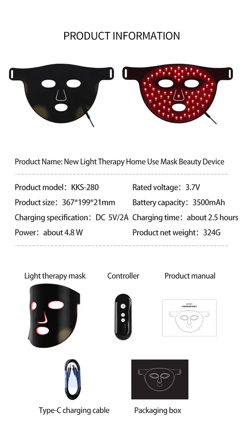 3-Color LED Light Therapy Face Mask with 64 Beads and 192 Beams KKS-280 — photo 2