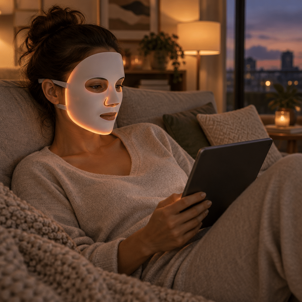 Wireless LED Light Therapy Facial Mask with 78 Quad-Chip LEDs — illustrative use case 1 (AI-generated illustration)