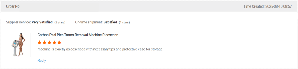 Screenshot of a review on Alibaba
