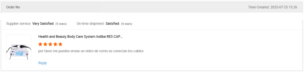 Screenshot of a review on Alibaba