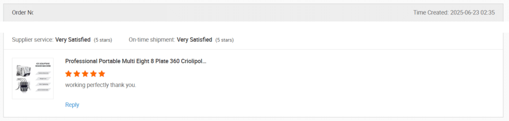 Screenshot of a review on Alibaba