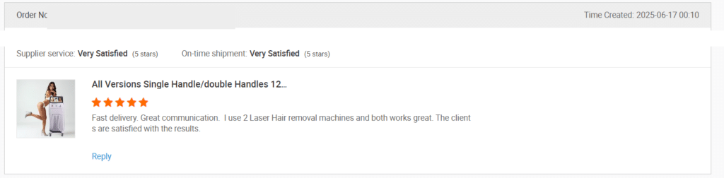 Screenshot of a review on Alibaba