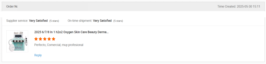 Screenshot of a review on Alibaba