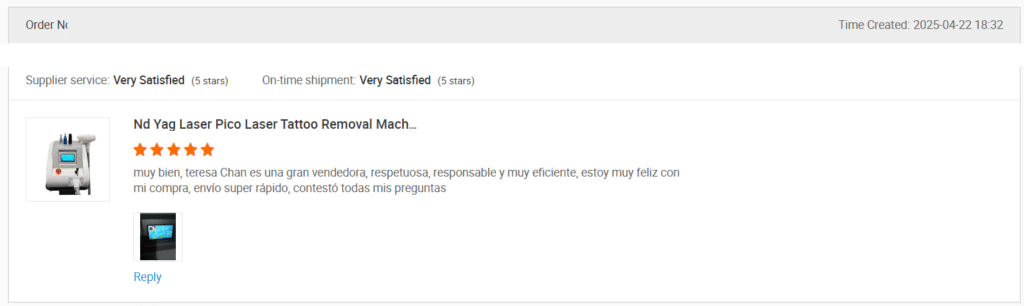 Screenshot of a review on Alibaba