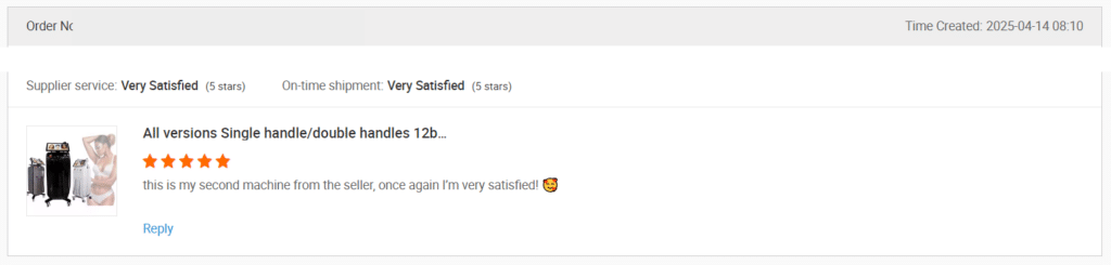 Screenshot of a review on Alibaba