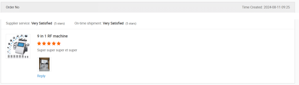 Screenshot of a review on Alibaba
