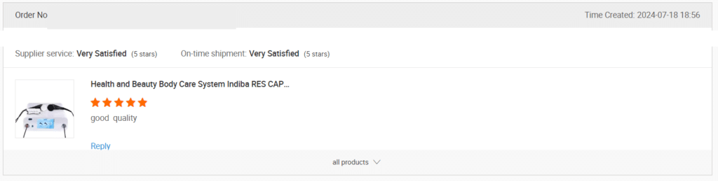 Screenshot of a review on Alibaba