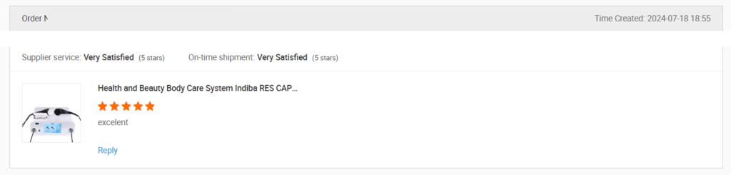 Screenshot of a review on Alibaba