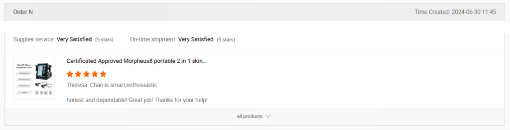 Screenshot of a review on Alibaba