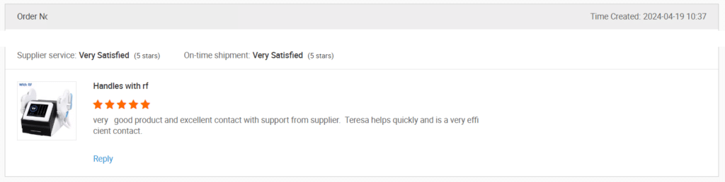 Screenshot of a review on Alibaba