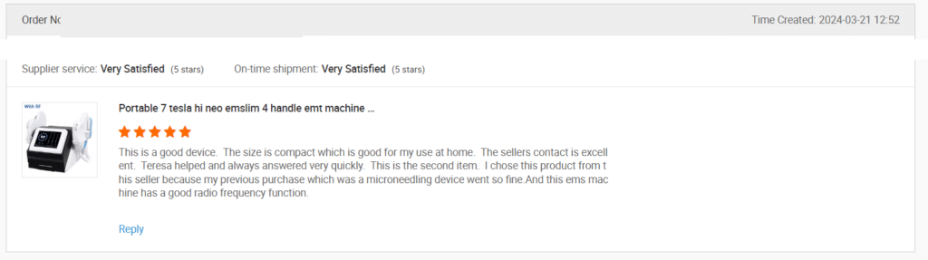 Screenshot of a review on Alibaba