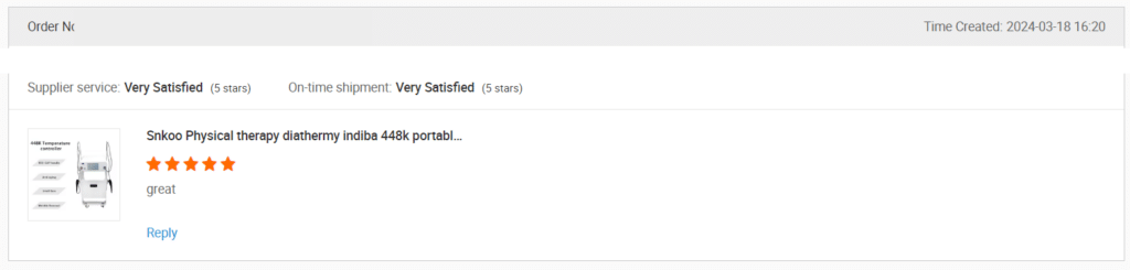 Screenshot of a review on Alibaba