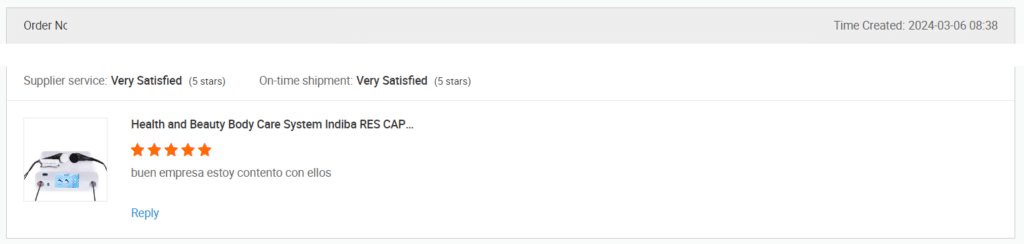 Screenshot of a review on Alibaba