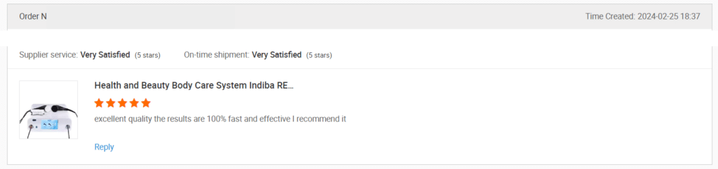 Screenshot of a review on Alibaba