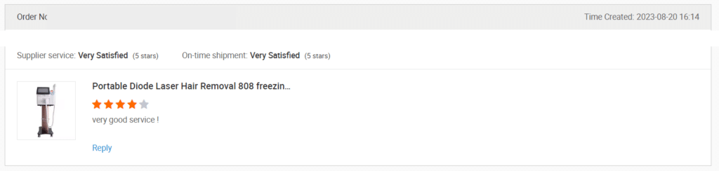 Screenshot of a review on Alibaba