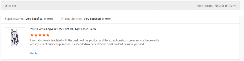 Screenshot of a review on Alibaba