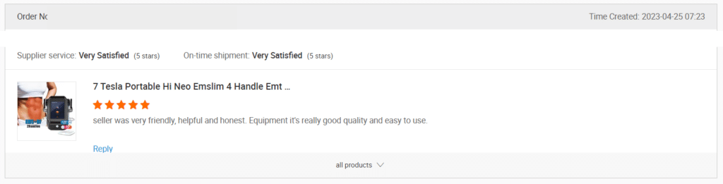 Screenshot of a review on Alibaba