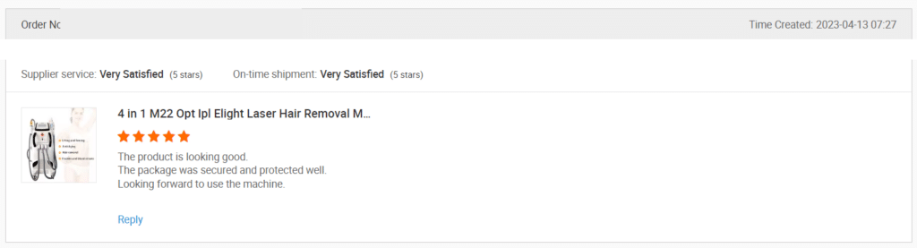 Screenshot of a review on Alibaba