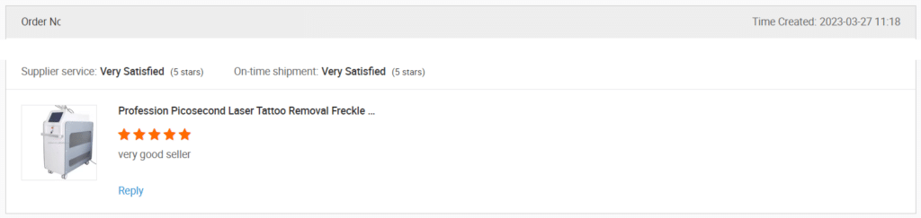 Screenshot of a review on Alibaba