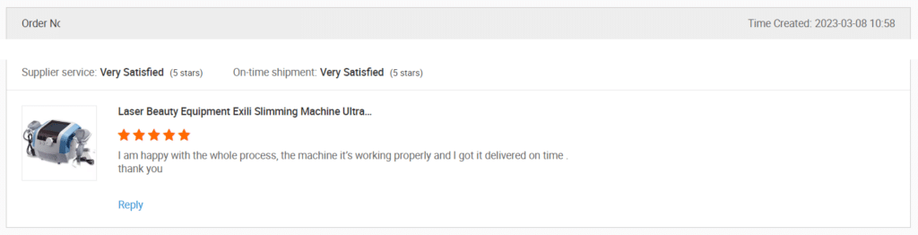 Screenshot of a review on Alibaba