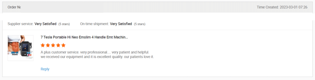 Screenshot of a review on Alibaba