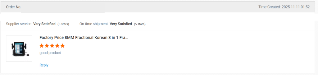 Screenshot of a review on Alibaba