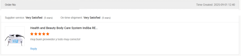 Screenshot of a review on Alibaba