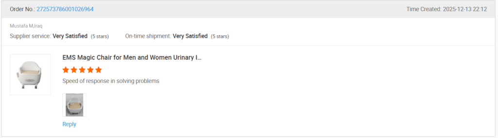 Screenshot of a review on Alibaba